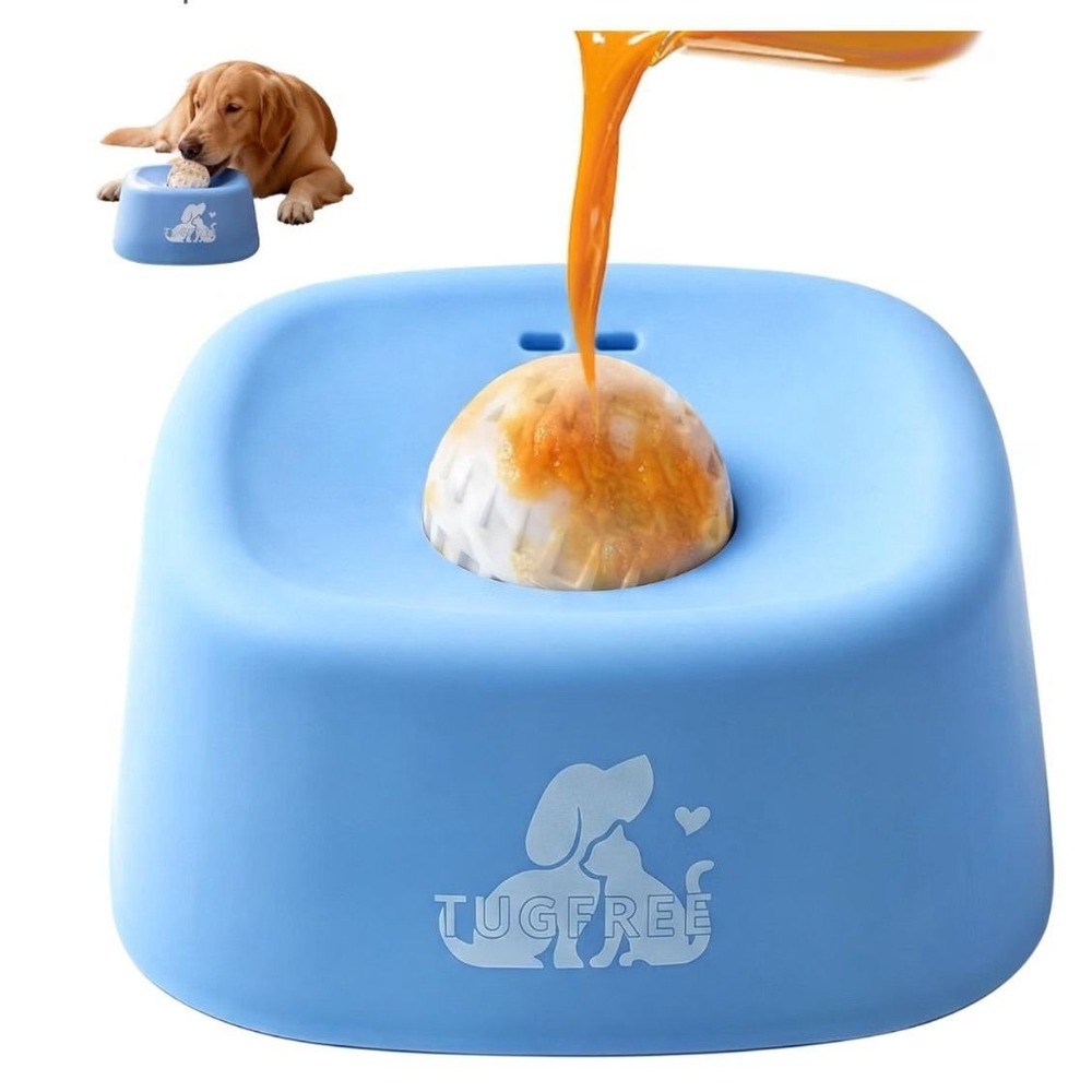Tugfree Pet Enrichment Slow Feeder Lick Bowl Light Blue Dog Cat Toy